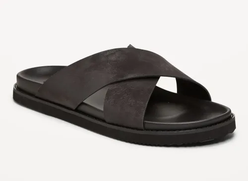 Faux-Leather Cross-Strap Slide Sandals for Men 