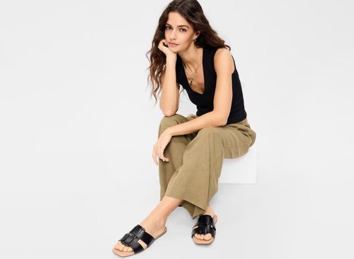 Faux-Leather Slide Sandals