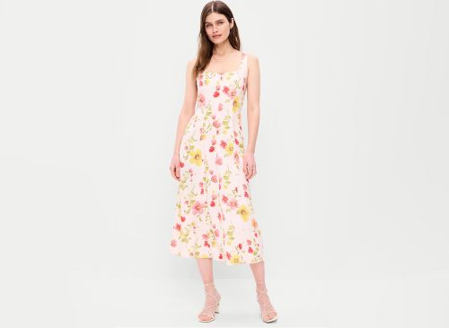 Fit & Flare Sleeveless Linen-Blend Midi Dress