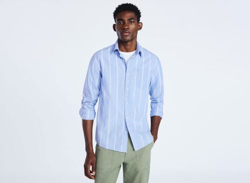 Free Assembly Men's Cotton Poplin Button Front Shirt with Long Sleeves, Sizes S-3XL