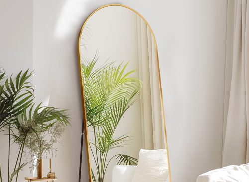 Gianna 71"x26" High-Quality Arched Full Length Mirror, Aluminum Alloy Frame Ensures Stability, Standing Design for Bedroom, Gold