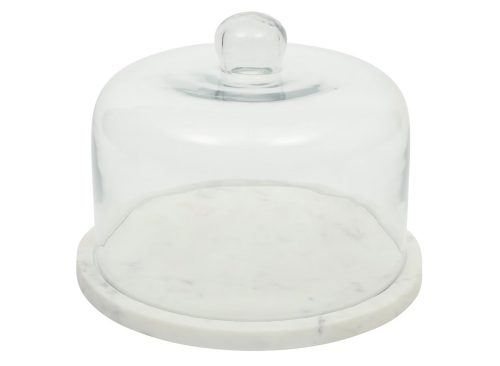 Gibson Elite Ridgehaven 11" Marble Cake Stand, Serving Platter, Charcuterie Board, and Center Piece Home Décor With Glass Lid