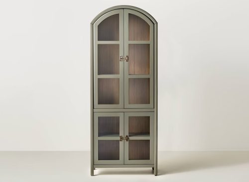Grooved Wood with Glass 4 Door Arch Cabinet Sage Green - Hearth & Hand™ with Magnolia