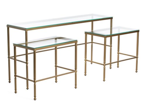 HOWARD ELLIOTT 3pc Iron And Glass Bonnifait Nesting Console And End Tables Set