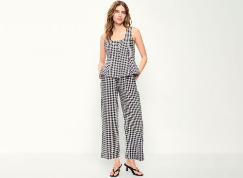 High-Waisted Linen-Blend Straight-Leg Pants