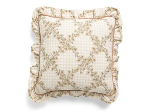 INDIGO FABLES 16x16 Daisy Gingham Plaid Ruffle Pillow