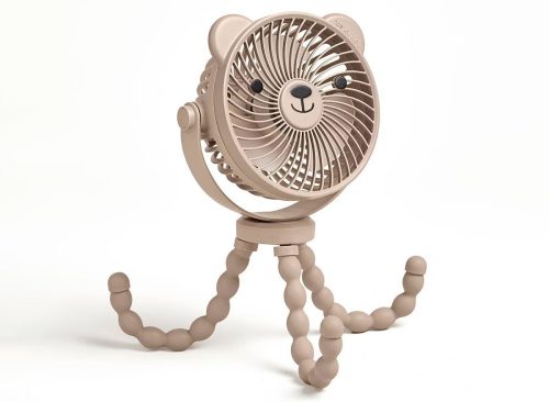 Itzy Ritzy Itzy Breeze 3-Speed Stroller Fan with Rechargeable Battery and Easy Attach Design - Tan Bear