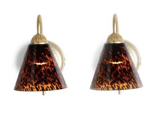 KARMA HOME 2pk 9.5in Tortoise Shell Glass Shade Rechargeable Led Wall Sconces