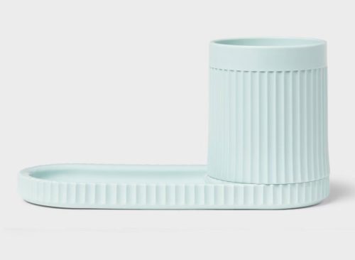 Kids' Fluted Cup with Tray Toothbrush Holder Teal - Pillowfort™: Kids Bathroom Accessories, Pillowfort Bath Decor