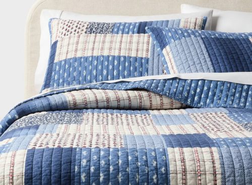 King Patchwork Reversible Quilt Set Blue/Dark Blue/Natural - Threshold™