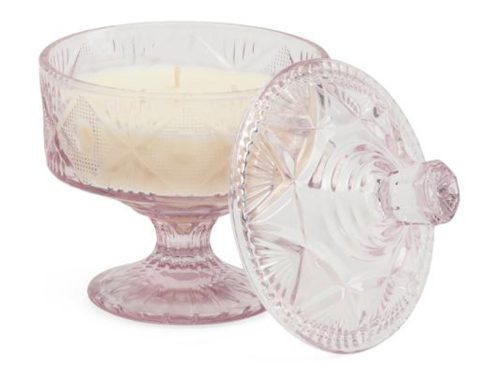 LAURA ASHLEY 8.18oz Decorative Glass Pedestal With Lid And Bow Candle