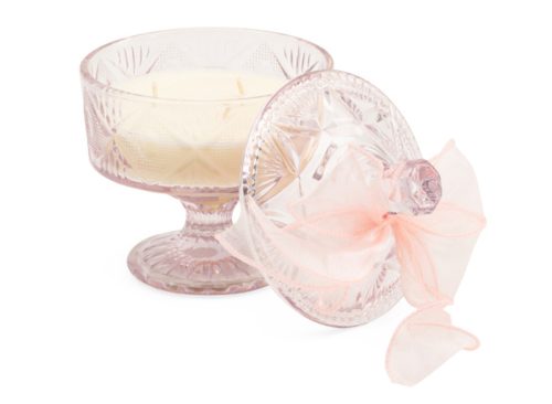 LAURA ASHLEY 8.18oz Decorative Glass Pedestal With Lid And Bow Candle