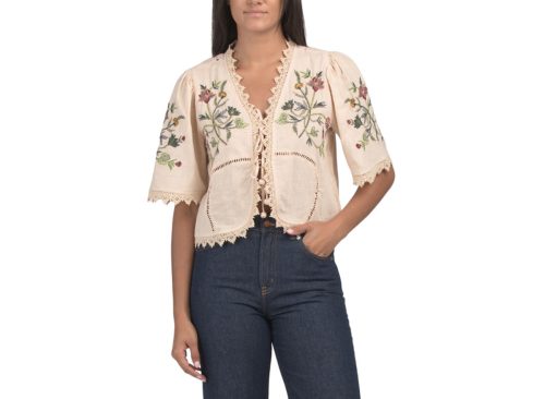 LOVE THE LABEL Short Sleeve Embroidered Blouse