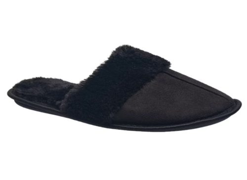 Ladies' Fuzzy Slippers, Black, Size S/M