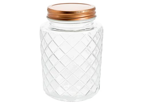 Lattice Pattern Glass Jars with Rose Gold Metal Lids, 18-oz.