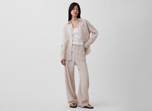 Linen-Blend Easy Wide-Leg Pants