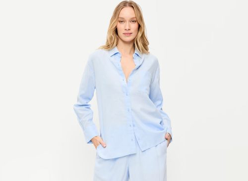 Linen-Blend Loose Button-Down Shirt