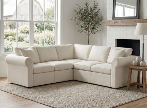 Lockheart 5PC L Shaped Roll Arm Modular Upholstered Corner Sectional