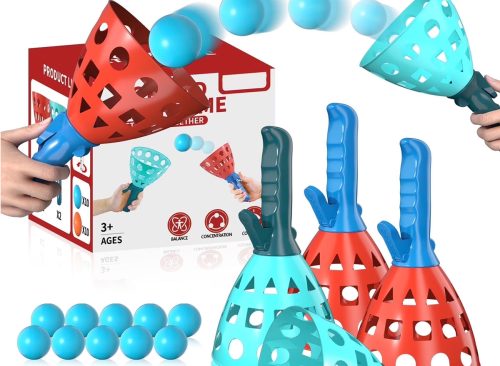 Lucky Doug Pop Catch Ball Game Toys for Kids - Outdoor Game Toys, Catch Toys, Backyard Game, Lawn Game, Beach Game - Kids Catch Ball Game Toys with 4 Launcher 20 Balls