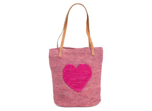MAR Y SOL Raffia Medium Heart Pocket Crochet Tote With Front Heart Pocket