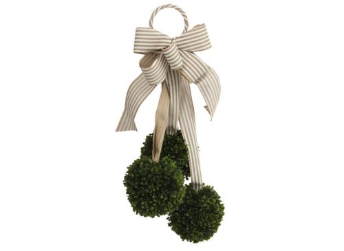 MARTHA STEWART 26in Hanging Faux Boxwood Balls With Ribbon Bow
