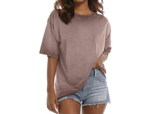 MOSHU Oversized T Shirts for Women Short Sleeve Vintage Print Cotton Tees Washed Shirts Casual Baggy Womens Tops