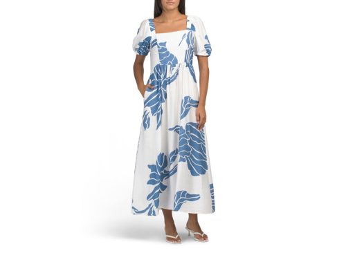MSK Puff Sleeve Placed Floral Maxi Dress