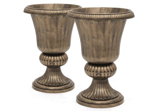 Magshion 20" Urn Planters 2-Pack, Weatherproof Tall Plastic Flower Pots for Indoor/Outdoor Garden Patio Porch Entryway Decor, Bronze