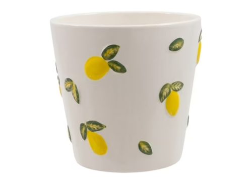 Mainstays 6.25" x 6.25" x 6" Round Cream and Yellow Ceramic Lemon Planter