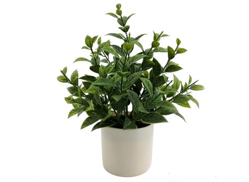 Mainstays Indoor Artificial 9in Tea Leaf in Pot, Green Color.