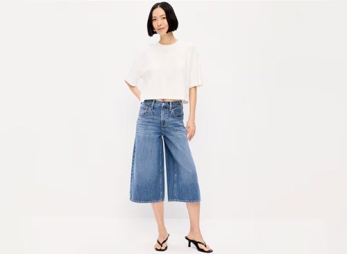 Mid-Rise Baggy Wide-Leg Culotte Jeans