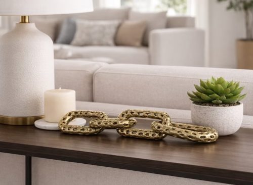 Modern Chain Link Sculpture Accent for Home Decor - Stylish Ornaments Ideal for Room, Living Room, Bathroom, and Office Decor - 1", Gold & Metallic