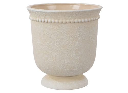 My Texas House 8" Cream Dot Urn - Ceramic Plant Pot, 8.1" Dia x 8.5" H