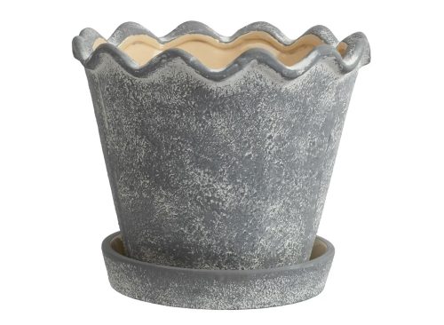 My Texas House Gray 8 inch Wave Planter Ceramic Pot for Indoor and Outdoor Use