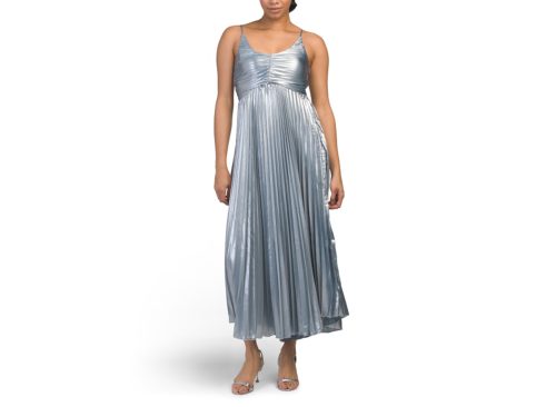 NICOLE MILLER Metallic Pleated Tea Length Dress
