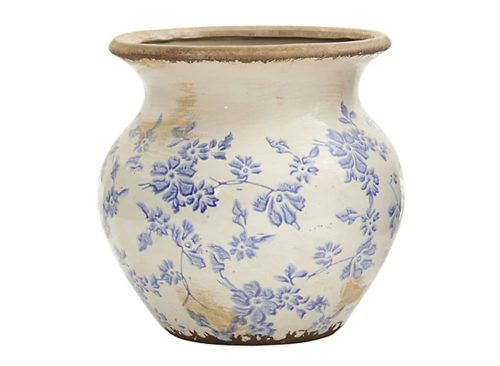 Nearly Natural Tuscan Ceramic Scroll Urn Vase, 7 in., Blue
