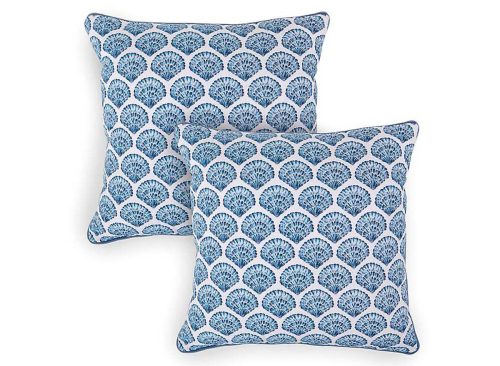 New! Blue Printed Seashells Pillows, Set of 2