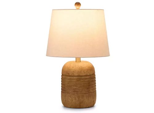 New! Brown Wood Finish Ribbed Table Lamp