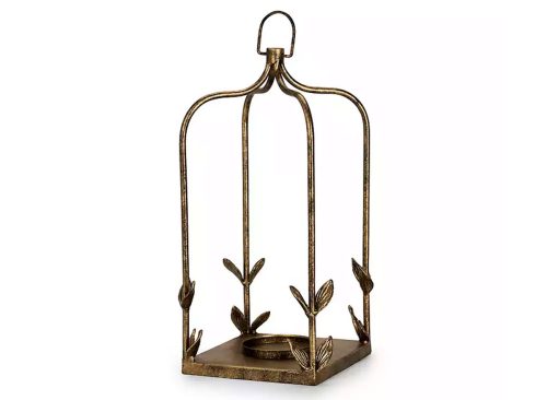 New! Gold Metal Leaves Lantern, 16 in.
