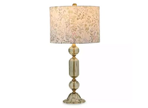 New! Green Glass Floral Shade Table Lamp