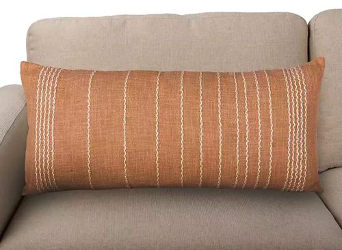 New! Terracotta Linen Lines Lumbar Pillow