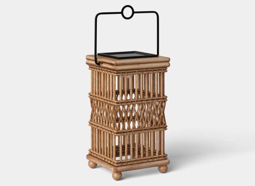 Open Weave Battery/Solar LED Small Outdoor Lantern Beige - Threshold™