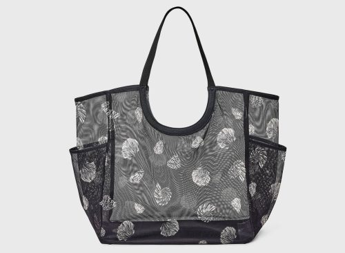 Packable Cut Out Mesh Tote SeaShell Handbag - Shade & Shore™ Black/White