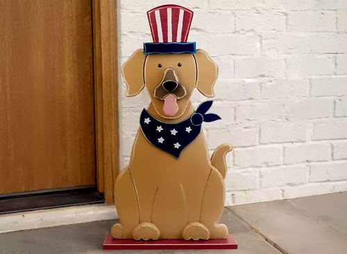 Patriotic Dog with Bandana Porch Statue