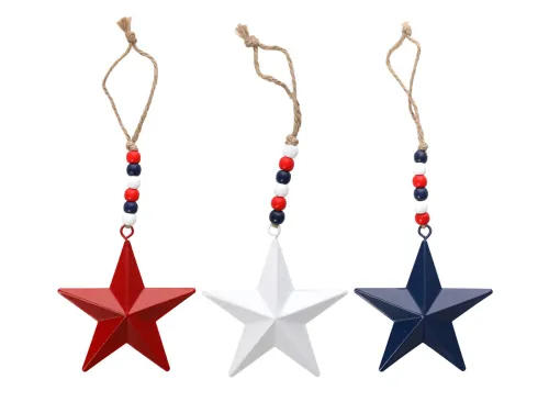 Patriotic Hanging Metal Star Ornaments, 2 pc.