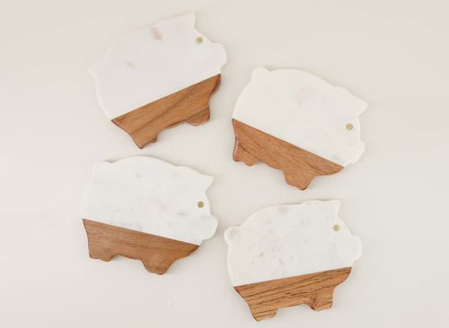 Pig Shaped Marble Coasters Set of 4