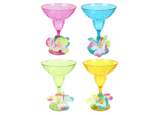 Plastic Luau Margarita Glasses with Hibiscus Flowers, 15.9 oz. 