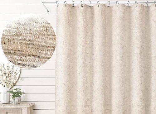 Psoiuetr Farmhouse Shower Curtain with A Ruffle Hem Beige Natural Linen Shower Curtain for Bathroom 72"x72"