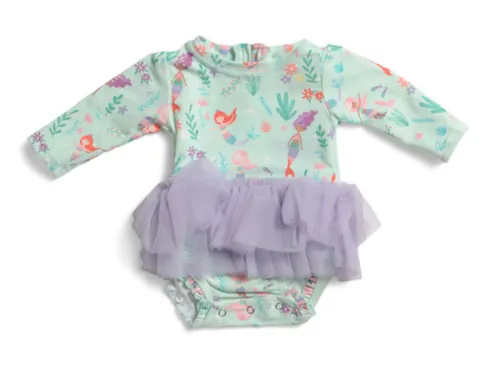 RUFFLEBUTTS Infant Girls One-piece Mermaid Princess Skirted Rash Guard Swimsuit