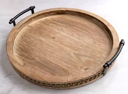 Round Beaded Wood Decorative Tray